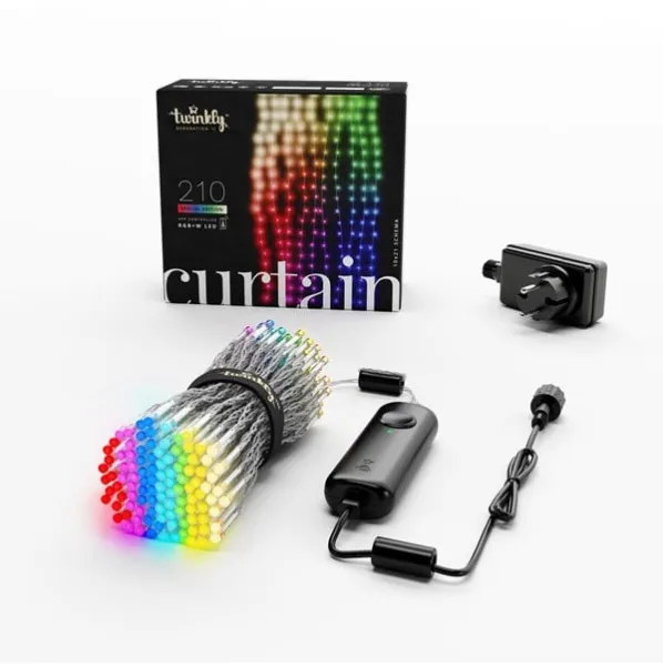 Twinkly Curtain - 210 App-Controlled 210 RGB + Warm White LEDs. 1.5 x 2.1 Meters. Clear Wire.